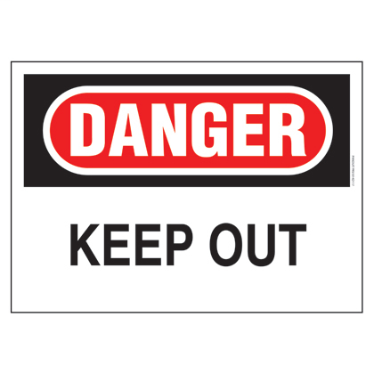 Panduit PRS1014D117 Polyethylene Sign, 14" W x 10" H, DANGER Header, Legend KEEP OUT, Red and Blackack/White, 1/Card, 1 Sign/Pack. Product image for Panduit PRS1014D117 Polyethylene Sign, 14" W x 10" H, DANGER Header, Legend KEEP OUT, Red and Blackack/White, 1/Card, 1 Sign/Pack.