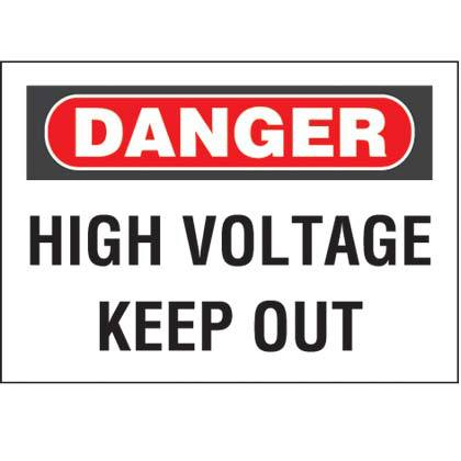 Product image for Panduit PPS0305D73 Adhesive Sign, Polyester, Danger Header, High Voltage ..., 3.5" x 5", 1 sgn/cd, 5 cds/pk, RD and BL/WH