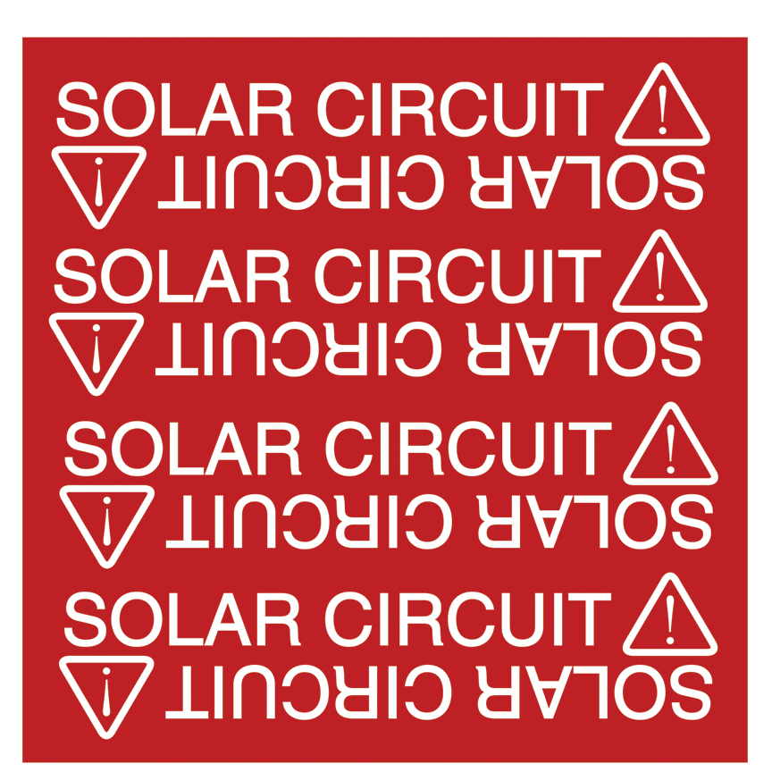 Product image for Panduit PCS-SCU Solar Snap-On Pipe Marker, "Solar Circuit", 8.00" x 8.00" (203.2mm x 203.2mm) Red/White Vinyl, RoHS Compliant.