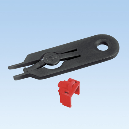 Product image for Panduit PSL-DCJB-VL Jack Module Block-out Device, 10 block-outs (Violet) and 1 removal tool (Black)