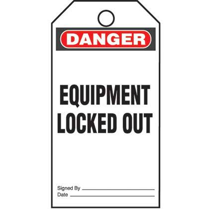 Product image for Panduit PVT-96-Q Plastic Tag, 'Danger Equipment Locked Out', 25 tags & ties/pk, RB/WH