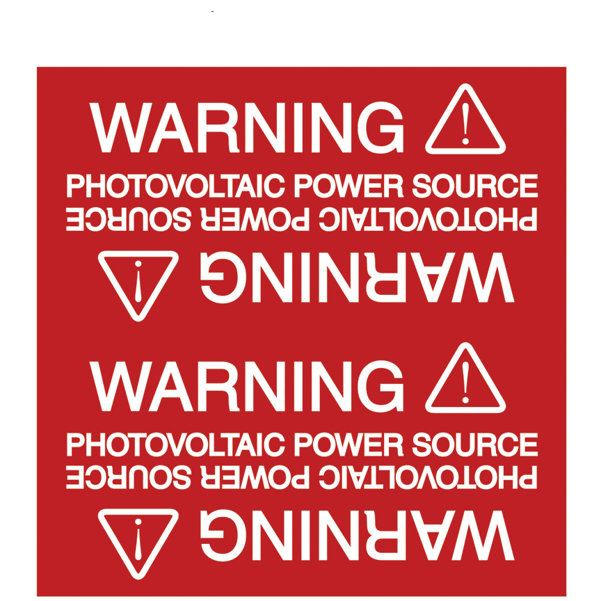 Panduit PCS-PPSU Solar Snap-On Pipe Marker, "Photovoltaic Power Source", 8.00" x 8.00" (203.2mm x 203.2mm) Red/White Vinyl, RoHS Compliant. Product image for Panduit PCS-PPSU Solar Snap-On Pipe Marker, "Photovoltaic Power Source", 8.00" x 8.00" (203.2mm x 203.2mm) Red/White Vinyl, RoHS Compliant.