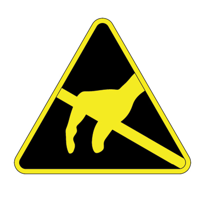 Product image for Panduit PESW-B-11Y ISO Label, Vinyl,'Static Sensitive symbol', 1.0"triangle,10/cd,10 cds/pk,BL/YL