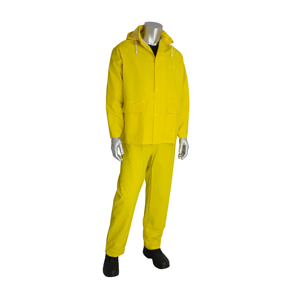 PIP 201-350X2 Double Extra Large Yellow PVC/Polyester Latex Crinkle Coated Grip 3-Piece Rainsuit PIP 201-350X2 Double Extra Large Yellow PVC/Polyester Latex Crinkle Coated Grip 3-Piece Rainsuit