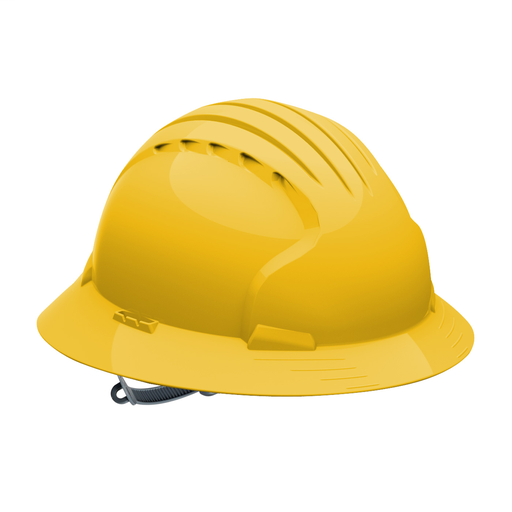 Product image for PIP 280-EV6141-20 Full Brim Hard Hat w/ HDPE Shell, 6-Point Polyester Suspension and Slip Ratchet Adjustment - Yellow