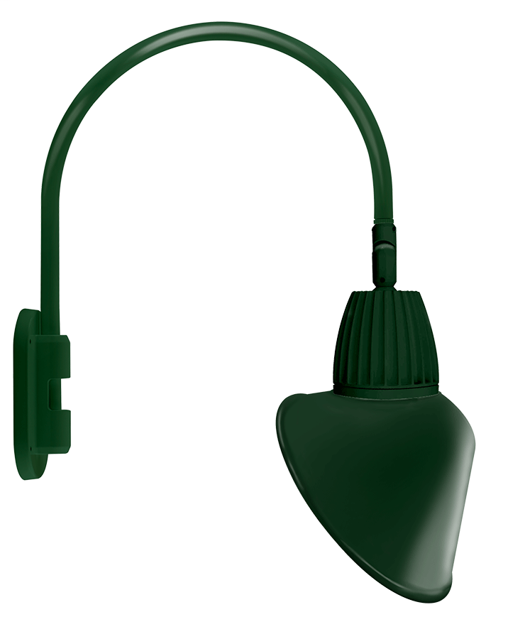 Gooseneck 20" High, 19" From Wall, Wall Mount 13W Warm LED 15" Angled Cone Shade Spot Reflector Green