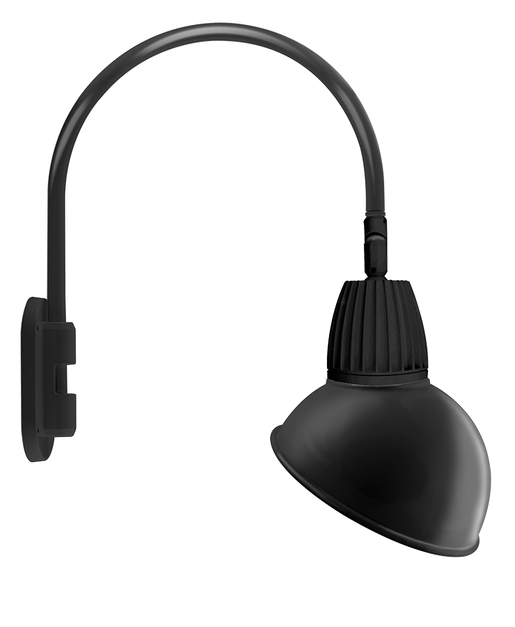 Gooseneck Wall 20" High, 19" From Wall 13W Warm LED 15" Angled Dome Shade Spot Reflectorector Black