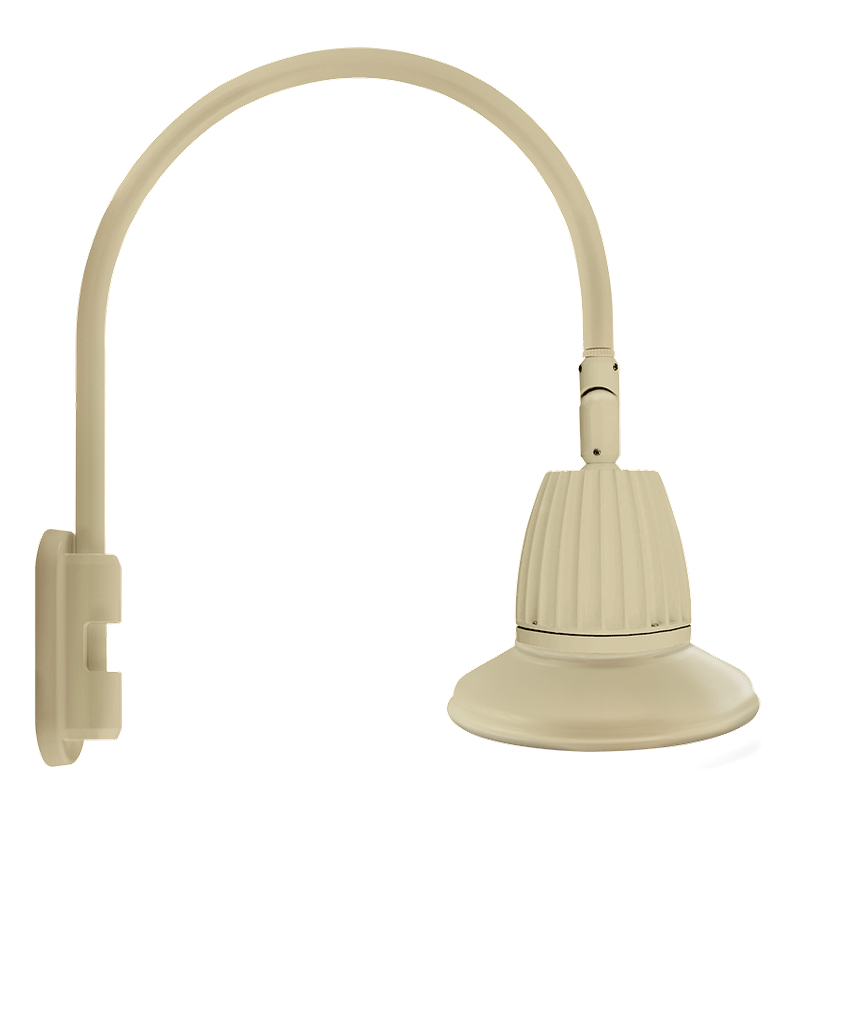 Gooseneck Pole 20" High, 19" From Pole 26W Warm LED 11" Straight Shade Rectangular Reflector Ivory