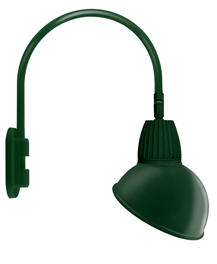 Gooseneck 20" High, 19" From Wall, Wall Mount 13W Warm LED 15" Angled Dome Shade Spot Reflectorector Green