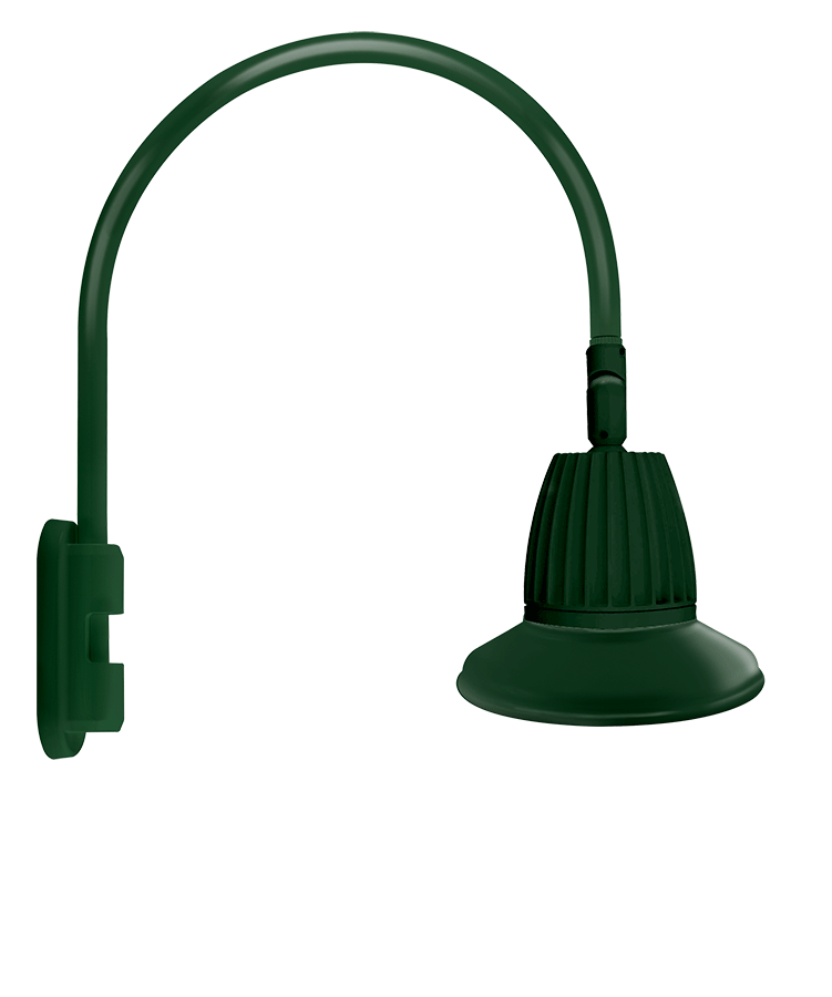 Gooseneck 20" High, 19" From Pole, Pole Mount 26W Warm LED 11" Straight Shade Rectangular Reflector Green