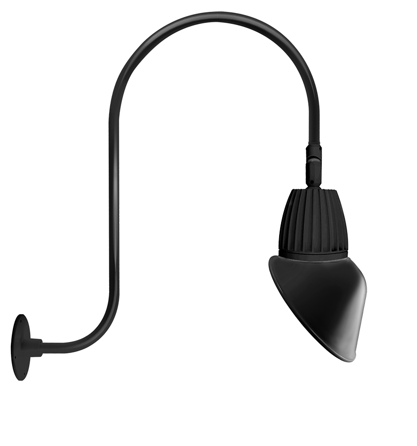 Gooseneck Upcurve 30" High, 25" From Wall 26W Neutral LED 11" Angled Cone Shade Spot Reflector Black