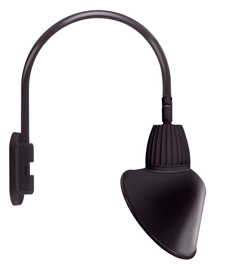 Gooseneck Wall 20" High, 19" From Wall 13W Warm LED 15" Angled Cone Shade Spot Reflector Bronze