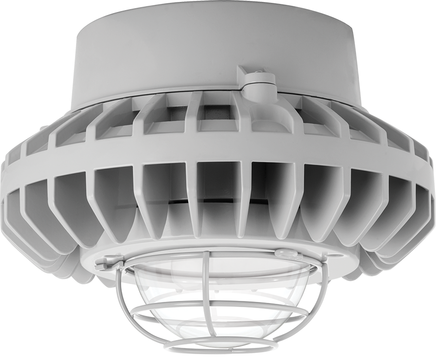 Hazled 42W Cool LED Pendant With Clear Globe Wire Guard Gray