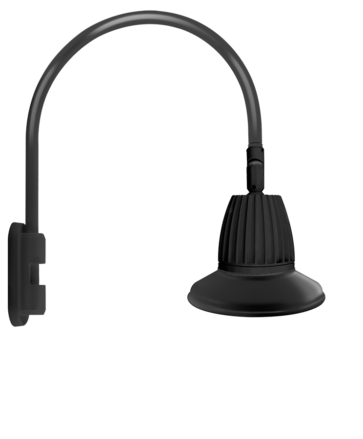 Gooseneck Pole 20" High, 19" From Pole 26W Warm LED 11" Straight Shade Rectangular Reflector Black