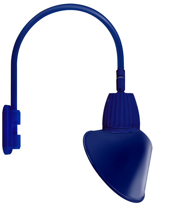 Gooseneck Pole 20" High, 19" From Pole 26W Neutral LED 15" Angled Cone Shade Royal Blue