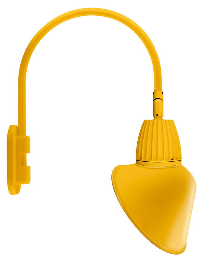 Gooseneck Wall 20" High, 19" From Wall 13W Warm LED 15" Angled Cone Shade Rectangular Reflector Yellow