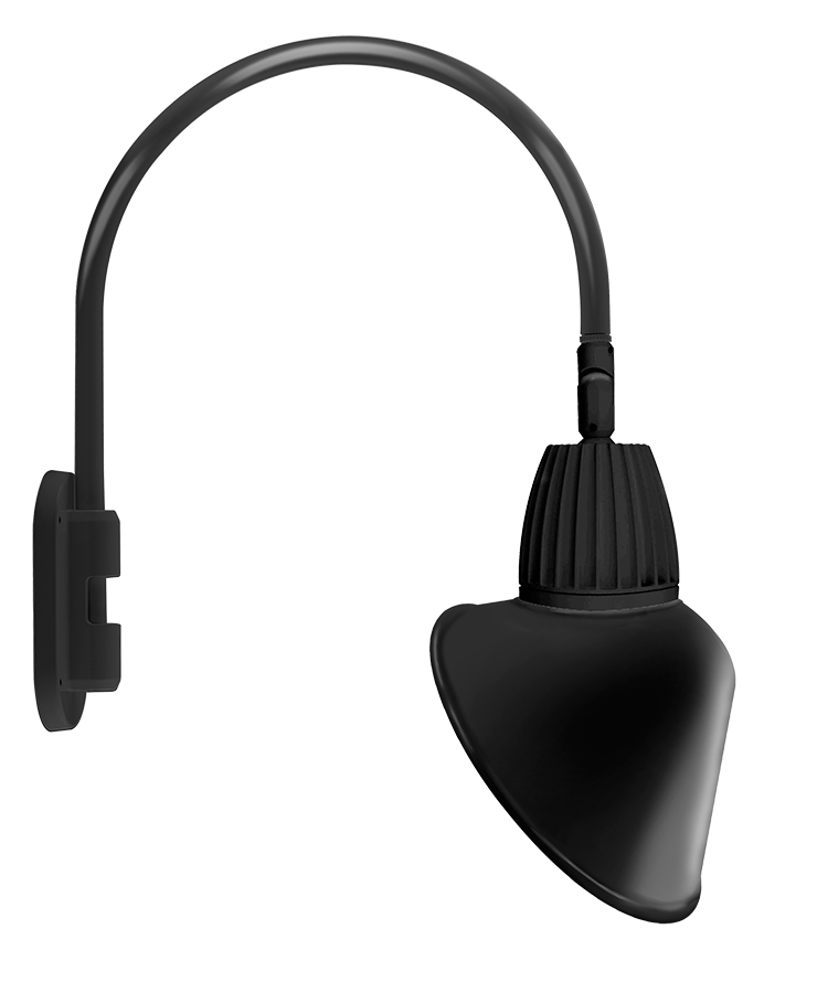 Gooseneck Wall 20" High, 19" From Wall 13W Warm LED 15" Angled Cone Shade Spot Reflector Black