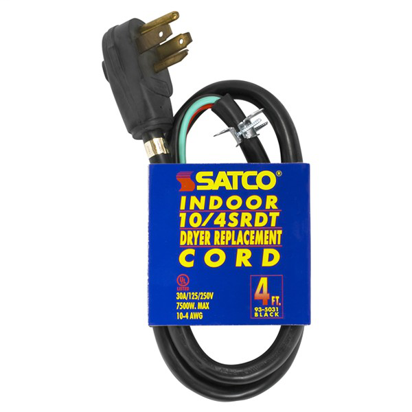 4 Ft. - 4 Wire 10-4 Srdt Black Round 30A/125V-250V 7,500W 12 Indoor Use Only