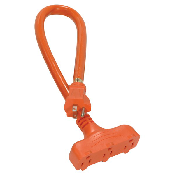 #12/3 Ga. 3 Outlet Outdoor Extension Cord 2 Ft. 12-3 Stw Orange 3 Outlet Cord 15A/125V 1875W 12
