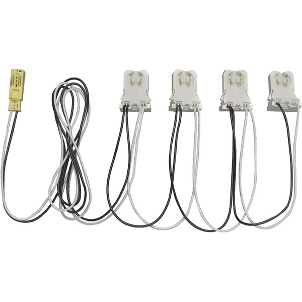 4-Light ballast bypass wiring harness for linear LED T8 lamps