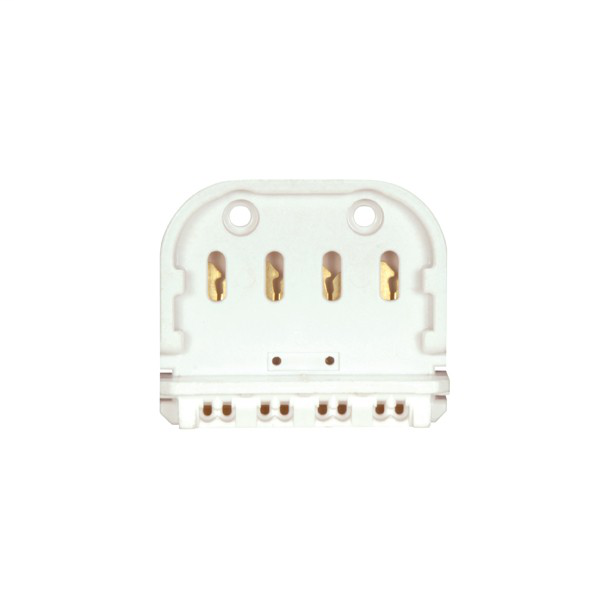 4-Pin Long Twin Tube Lampholder Molded White Thermosetting Urea Copper Alloy,Double-Edge Contacts Push-In Wiring Accepts 18AWG Leads - Solid, Solder Dipped or Twisted Tinned & Fused 660W-600V 1 7/8''H x 2 1/8''W x 7/8''D