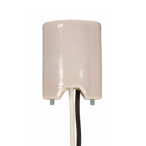 Keyless Porcelain Mogul Socket, Mounting Screws Held Captive, 2 Wireways, 1/2'' Strip Leads