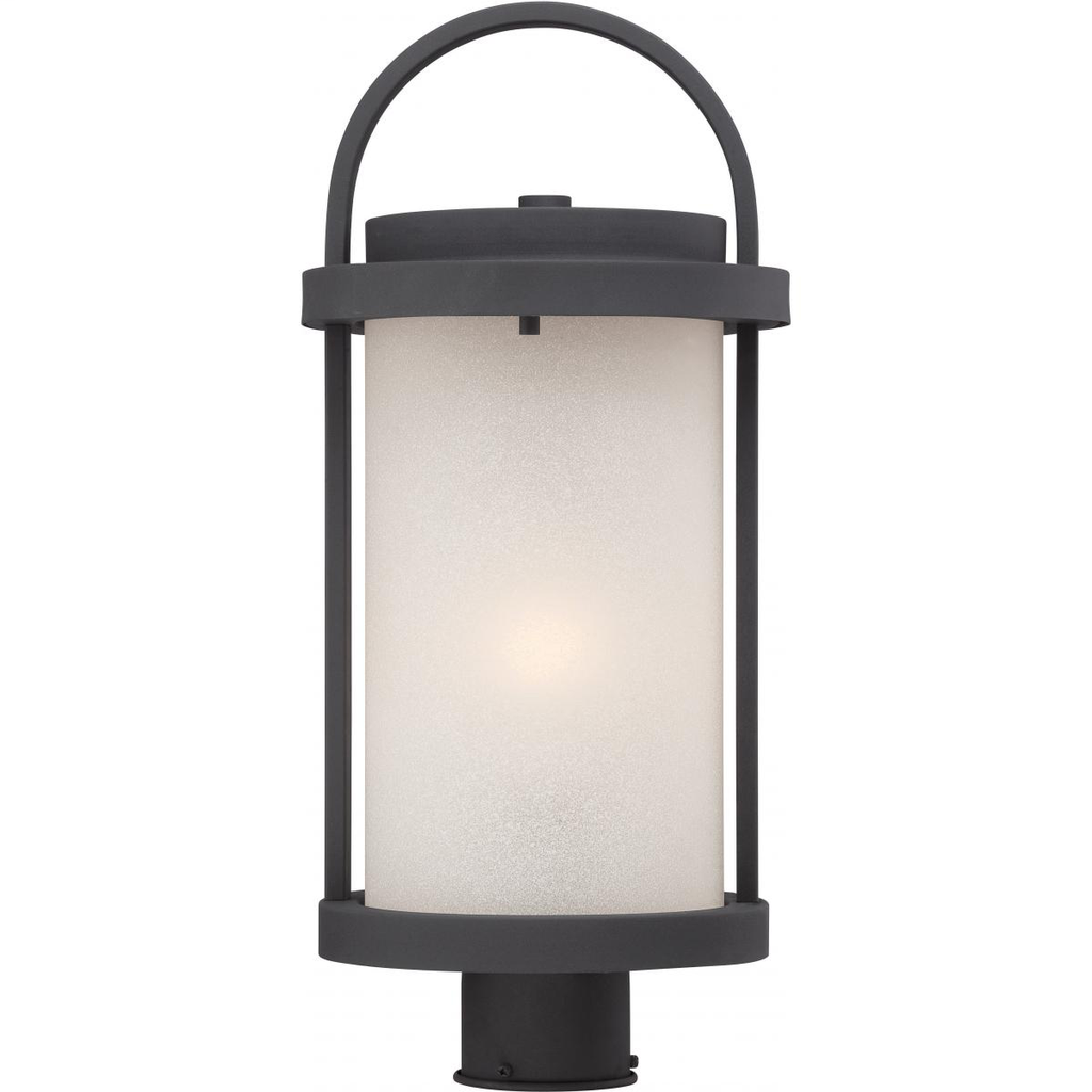 Product image for Satco 62-654 Willis - LED Post Lantern with Antique White Glass - Textured Black Finish