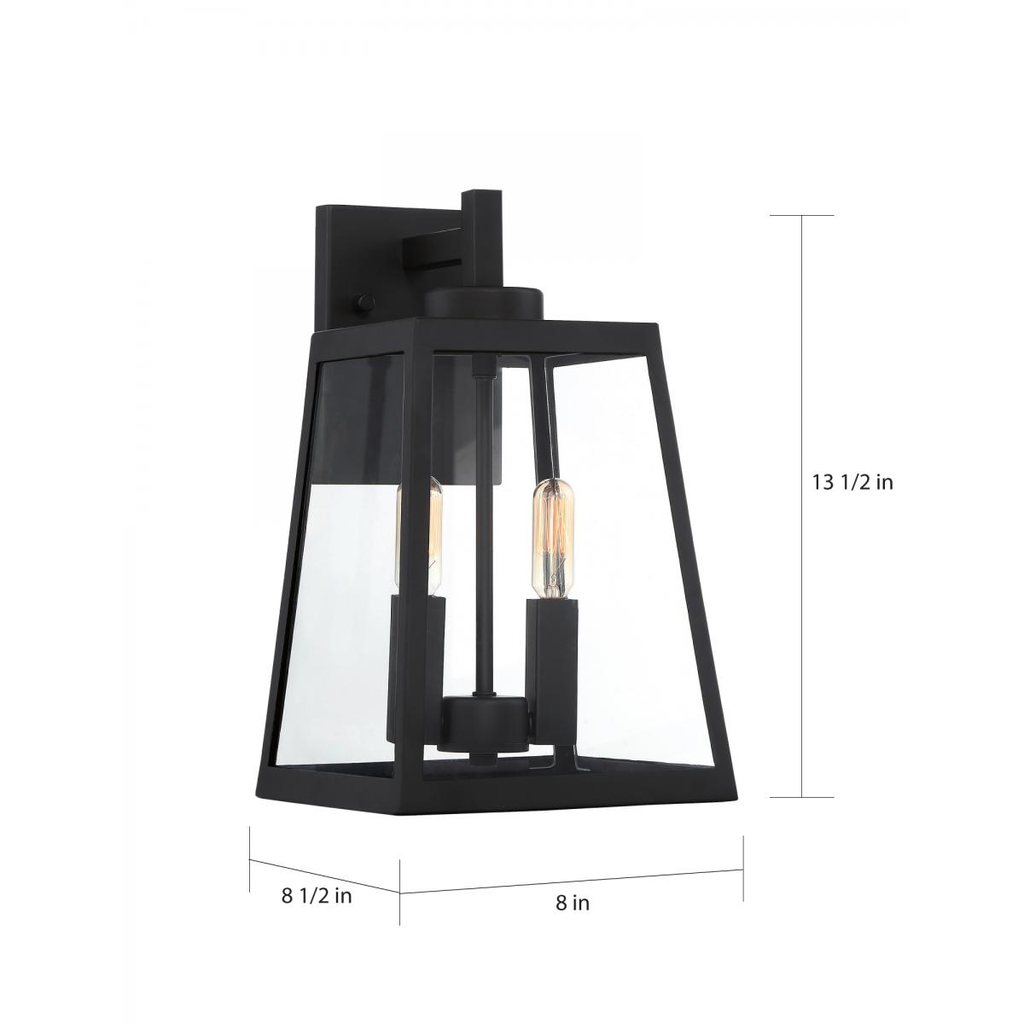 Halifax - 2 Light Medium Wall Lantern - with Clear Glass - Matte Black Finish