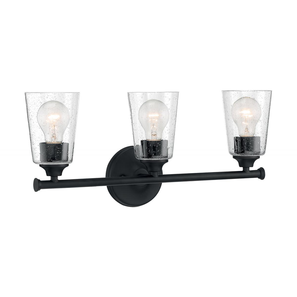 Bransel - 3 Light Vanity with Seeded Glass - Matte Black Finish