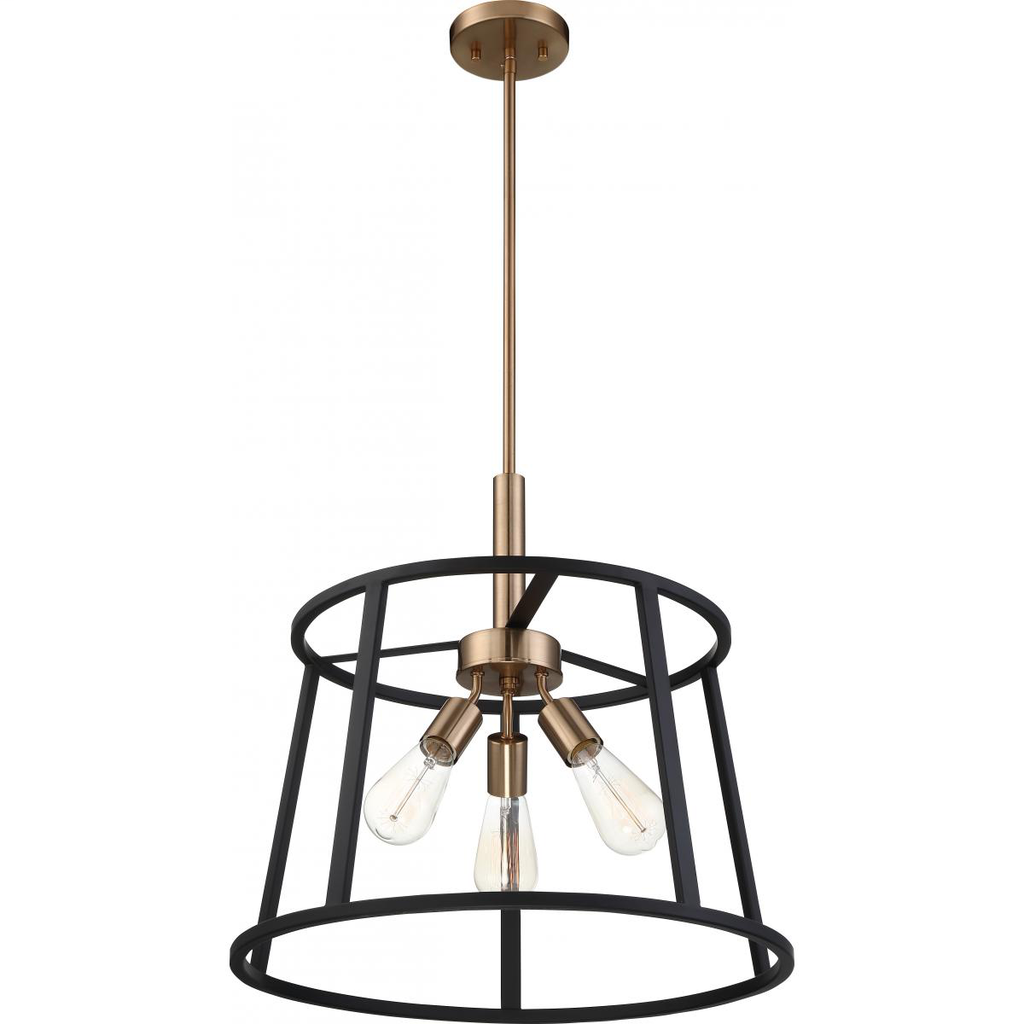Chassis- 3 Light Pendant - Copper Brushed Brass and Matte Black Finish