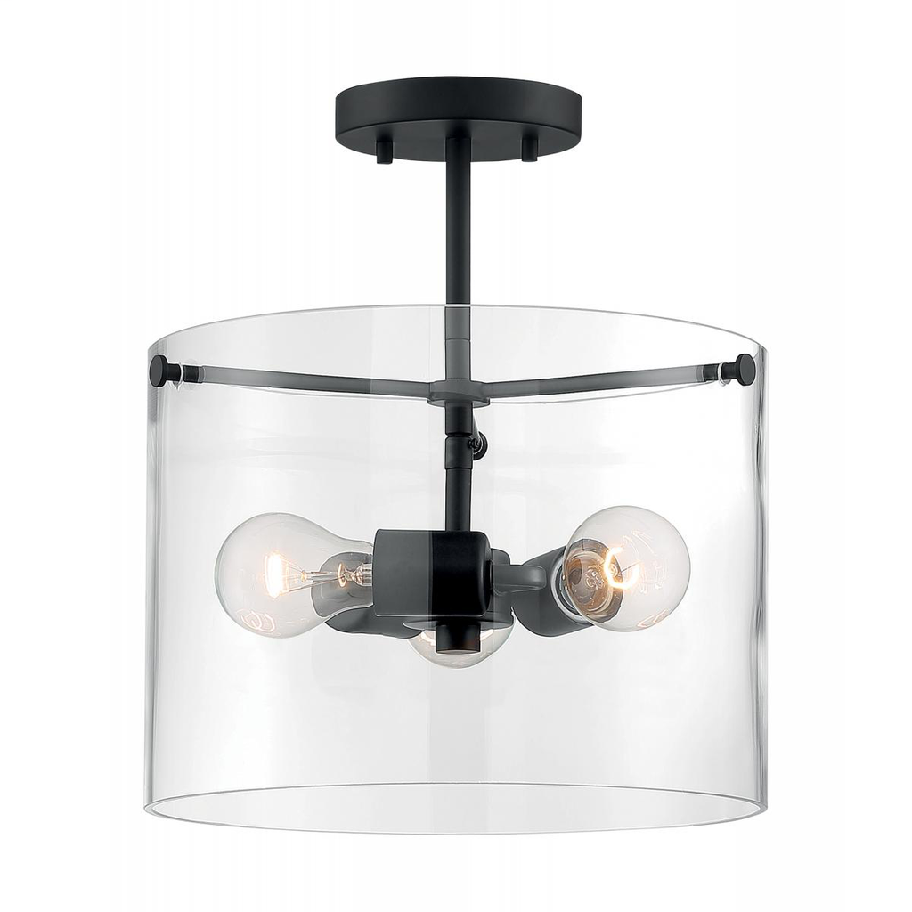 Sommerset - 3 Light Semi-Flush with Clear Glass - Matte Black Finish