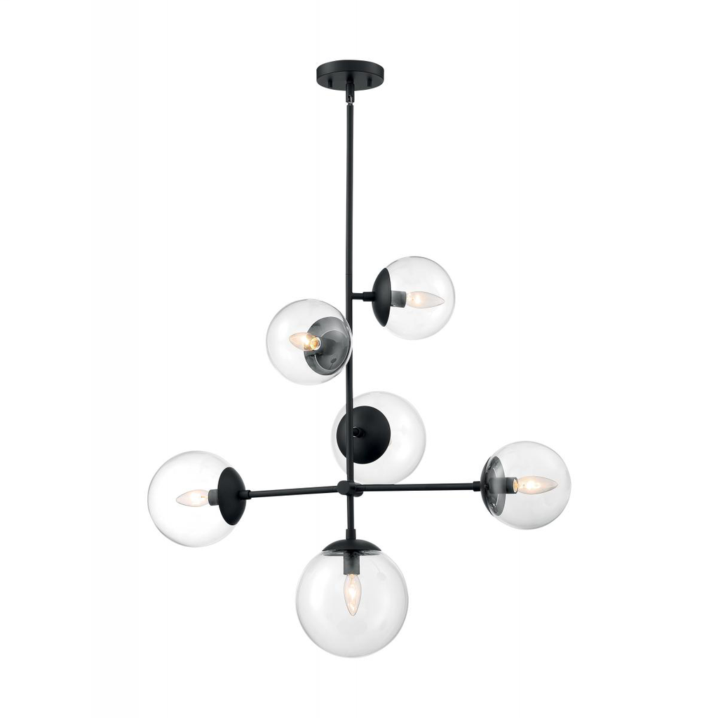 Sky - 6 Light Pendant with Clear Glass - Matte Black Finish
