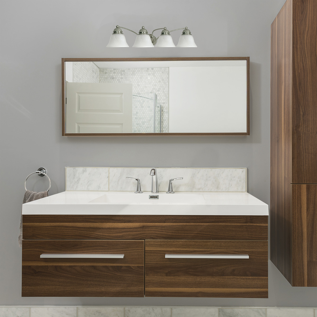 Empire - 4 Light 29" Vanity with Alabaster Glass - Brushed Nickel Finish