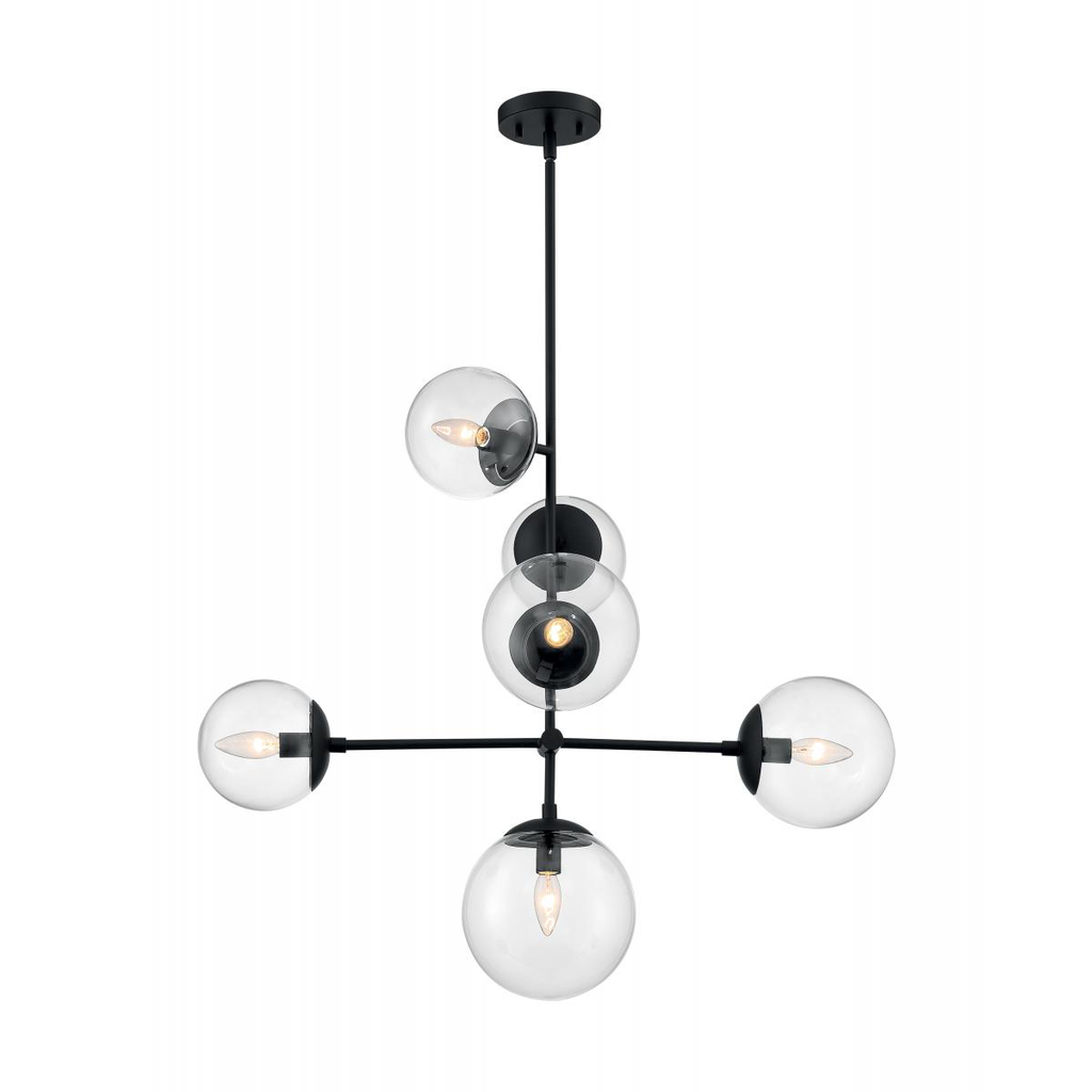 Sky - 6 Light Pendant with Clear Glass - Matte Black Finish