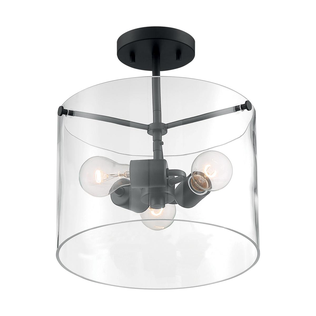 Sommerset - 3 Light Semi-Flush with Clear Glass - Matte Black Finish