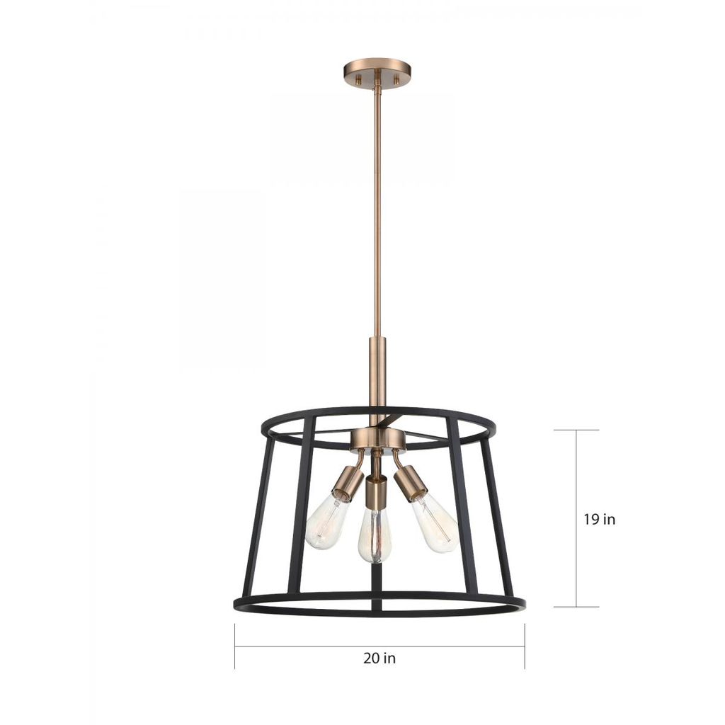 Chassis- 3 Light Pendant - Copper Brushed Brass and Matte Black Finish