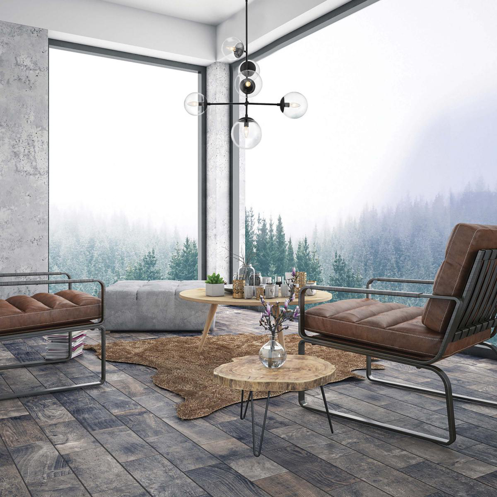 Sky - 6 Light Pendant with Clear Glass - Matte Black Finish