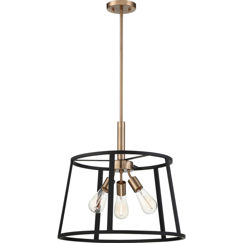 Chassis- 3 Light Pendant - Copper Brushed Brass and Matte Black Finish