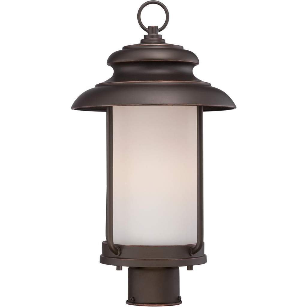 Product image for Satco 62-634 Bethany - LED Post Lantern with Satin White Glass - Mahogany Bronze Finish