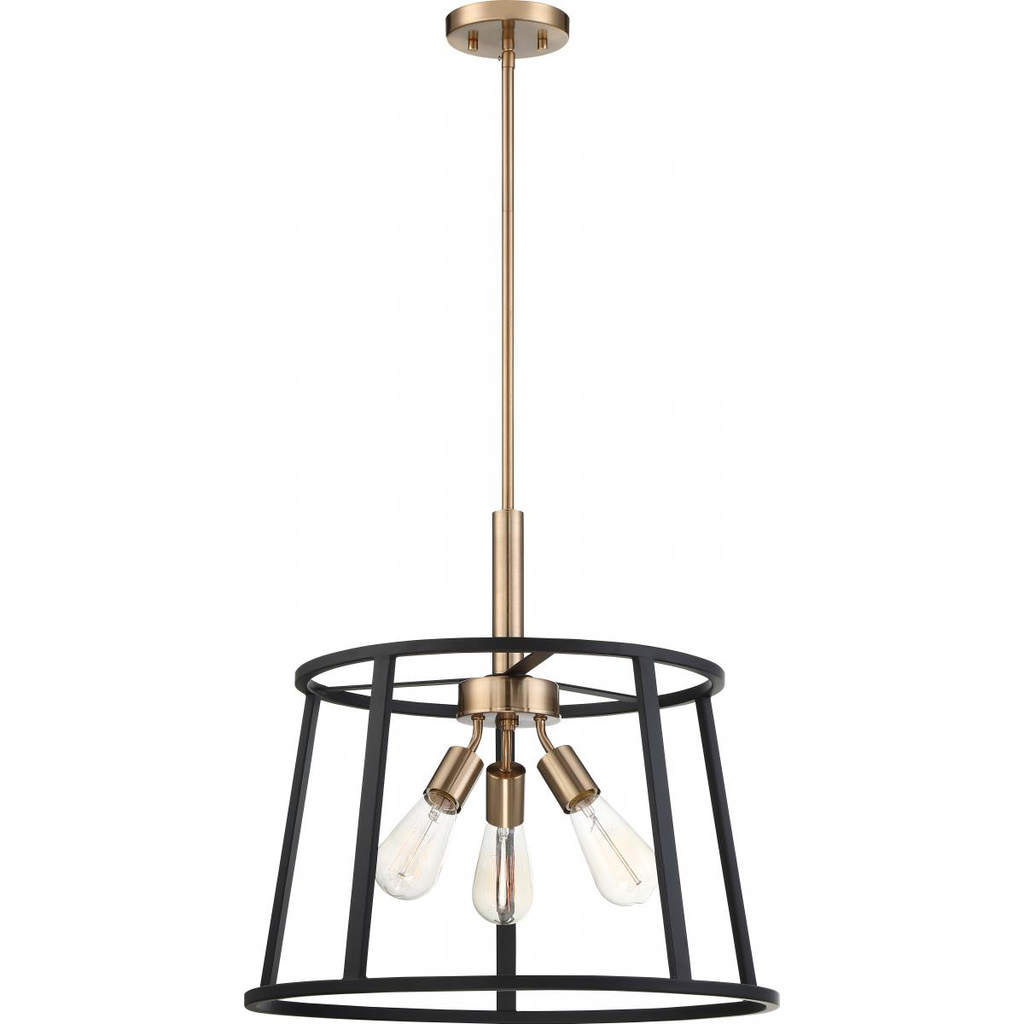 Chassis- 3 Light Pendant - Copper Brushed Brass and Matte Black Finish