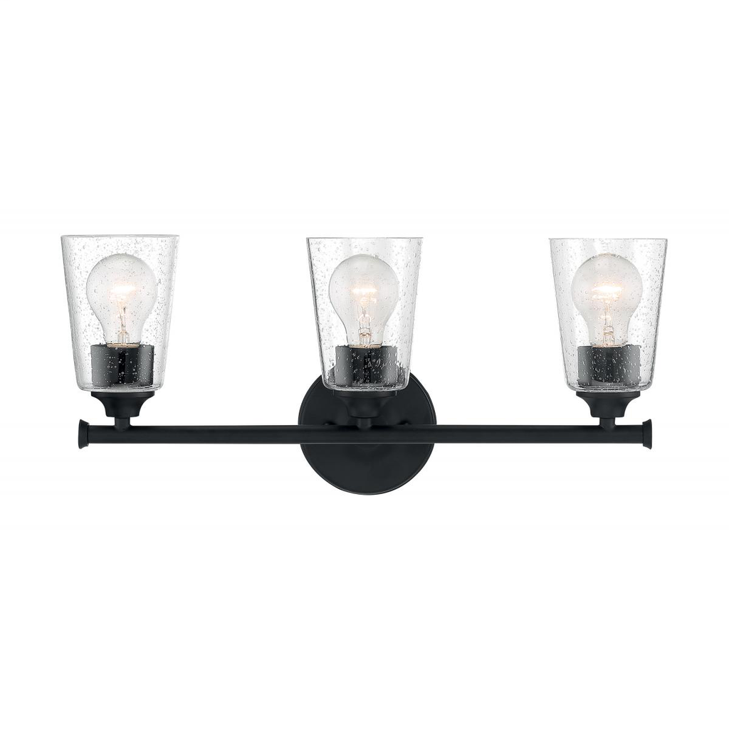 Bransel - 3 Light Vanity with Seeded Glass - Matte Black Finish