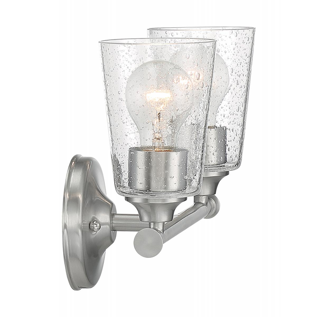 Bransel - 2 Light Vanity with Seeded Glass - Brushed Nickel Finish