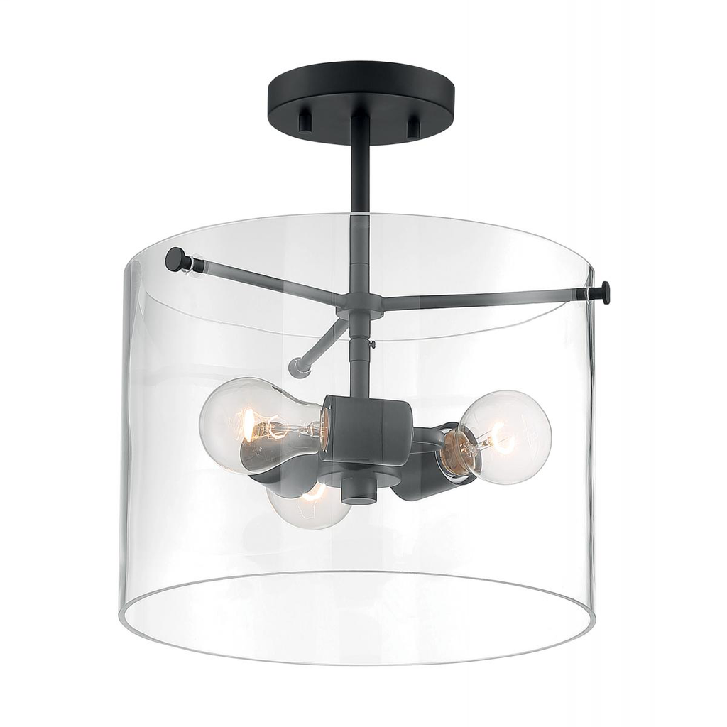 Sommerset - 3 Light Semi-Flush with Clear Glass - Matte Black Finish