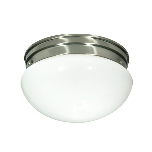 2 Light - 10" Flush with White Glass - Brushed Nickel Finish