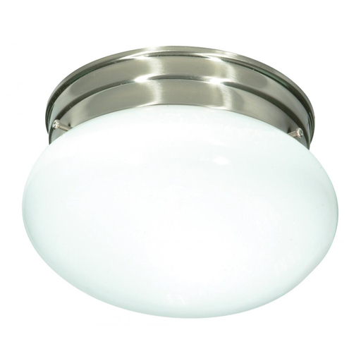 1 Light - 8"Flush with White Glass - Brushed Nickel Finish