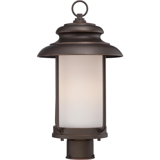 Product image for Satco 62-634 Bethany - LED Post Lantern with Satin White Glass - Mahogany Bronze Finish