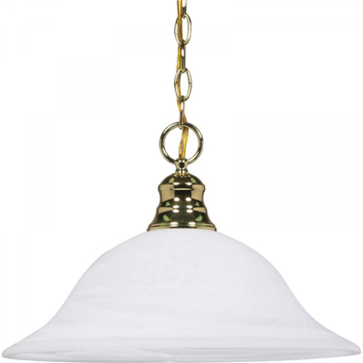 1 Light - 16" Pendant with Alabaster Glass - Polished Brass Finish
