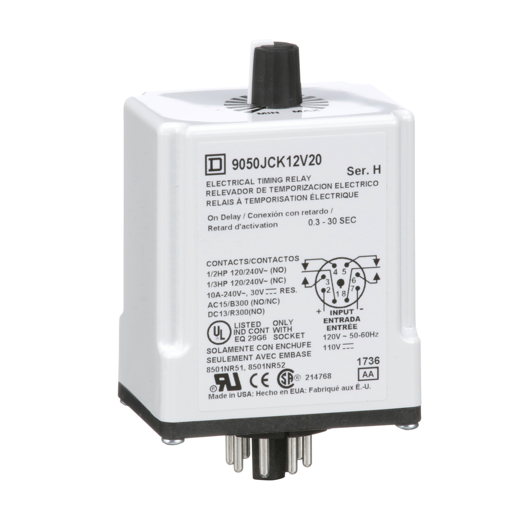 SquareD 9050JCK12V20 TIMER RELAY 240VAC