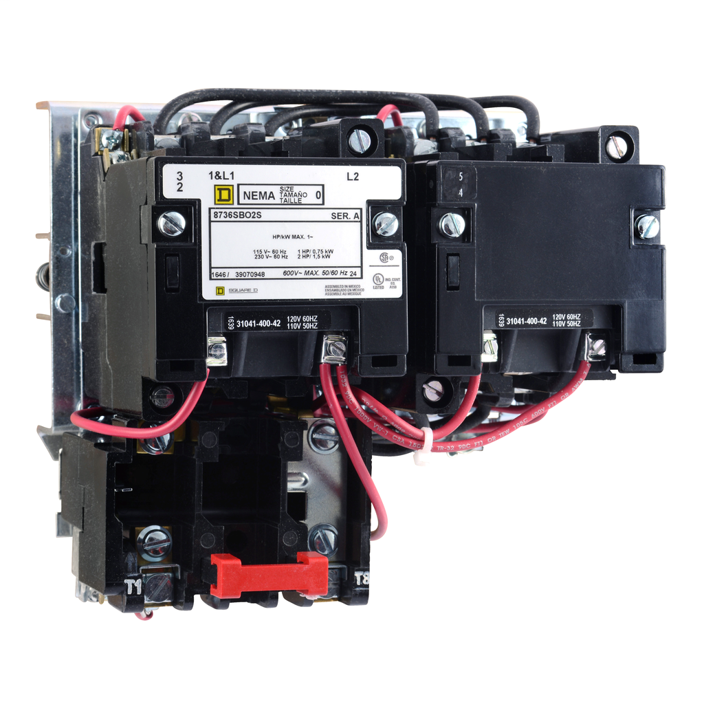 Product image for Square D 8736SCO3V02S 110/120 VAC 27 Amp 3 Hp 1-Phase 3-Pole Open Type Full Voltage Reversing Magnetic Starter