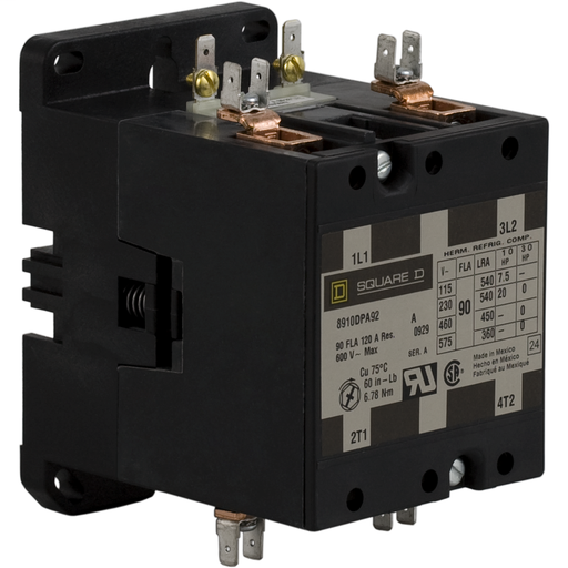 Square D 8910DPA92V14 24 VAC 90 Amp 2-Pole 2NO NEMA 1 Non-Reversing Definite Purpose Contactor Product image for Square D 8910DPA92V14 24 VAC 90 Amp 2-Pole 2NO NEMA 1 Non-Reversing Definite Purpose Contactor